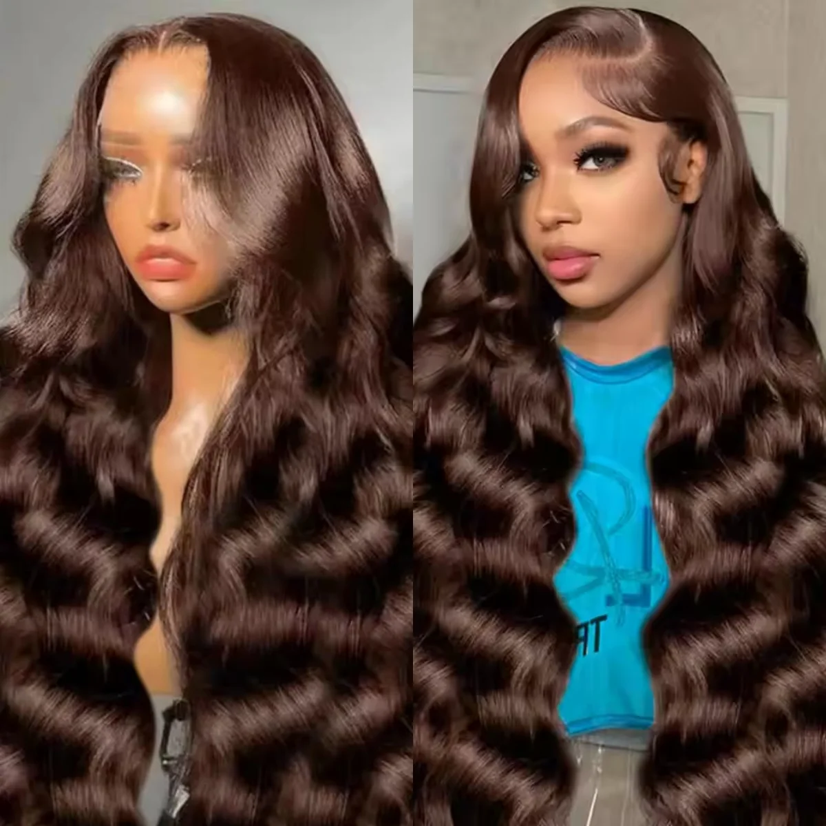

36 Inches Body Wave #4 Colored Chocolate Brown Human Hair 200 Density 13x6 HD Transparent Lace Front Human Hair Wigs For Women