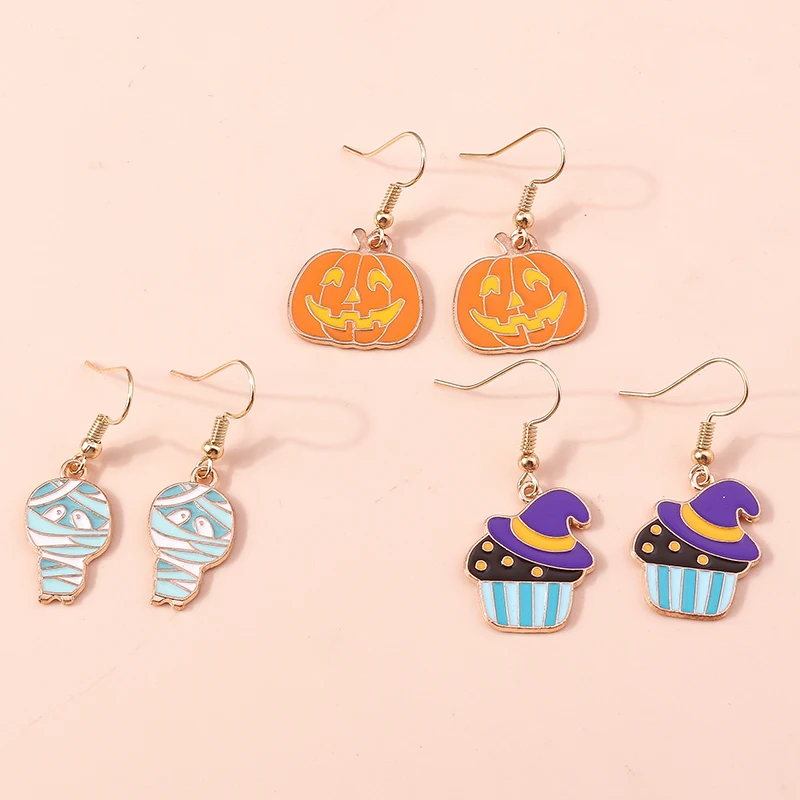 Cute Halloween Charm Earrings for Women Men Halloween Bat Spider Skeleton Mummy Ghost Earrings Fashion Jewelry Set Gifts