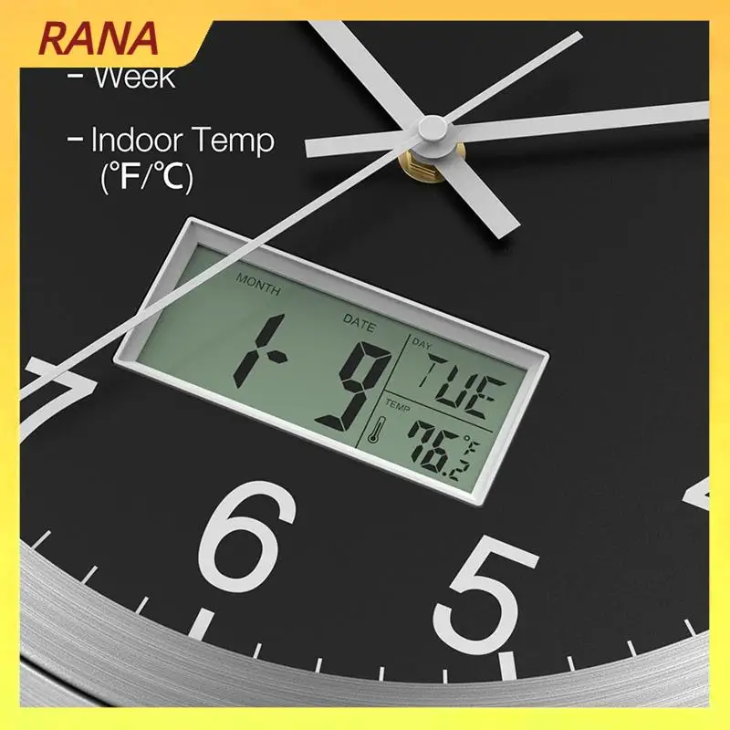 

RANA 12Inch Wall Clock With Digital Date, Week & Indoor Temp - Battery Operated Wall Clock, Auto Sets,Easy To Read