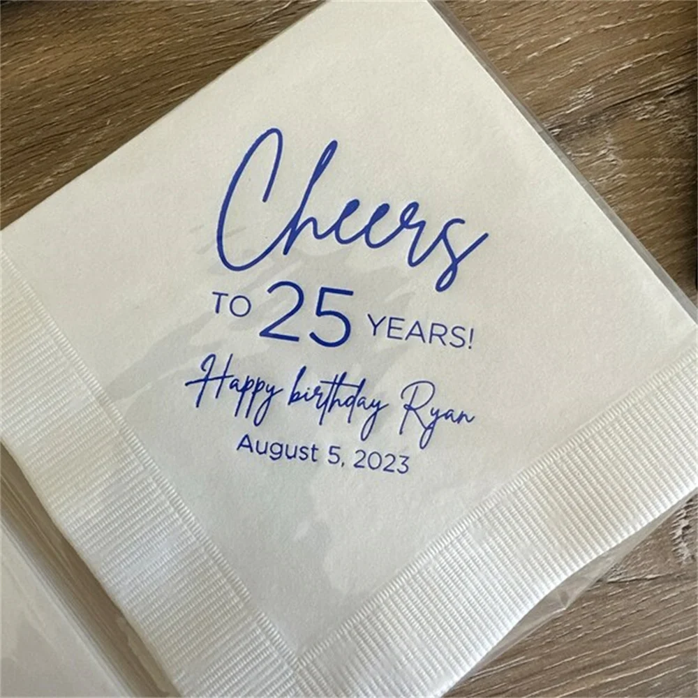 

50pcs Personalized Birthday Napkins Cocktail Beverage Luncheon Dinner and Guest Towels Available Number can be changed! Cheers