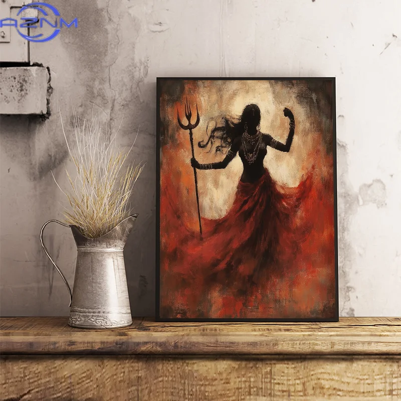 AZNM Hinduism Goddess Kali Posters Hindu Mythology Prints Canvas Printing Vintage Wall Art Picture for Living Room Home Decorati