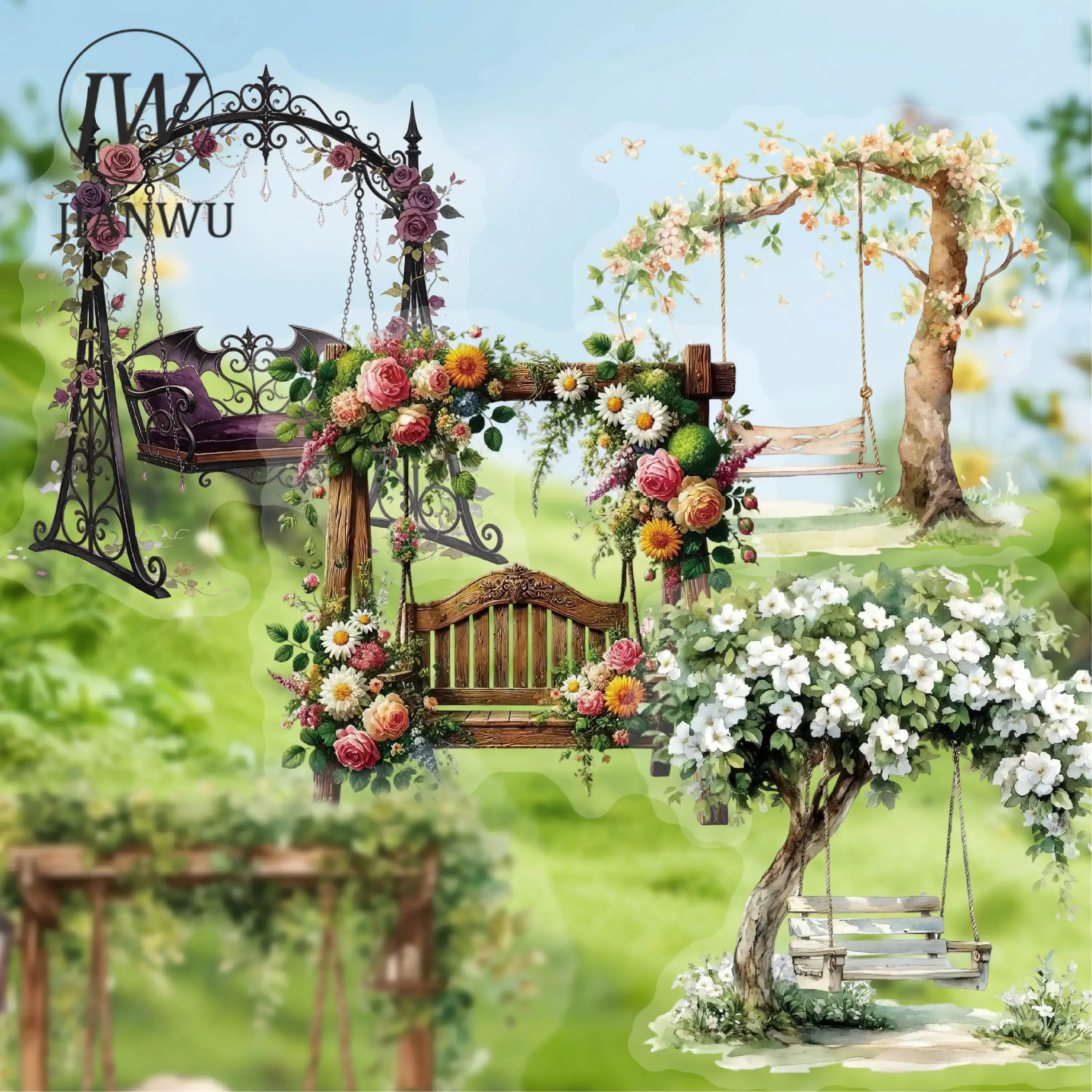 JIANWU Vintage Plant Flower Swing Landscape Material Collage Scrapbooking PET Sticker Creative DIY Journal Stationery - view 5
