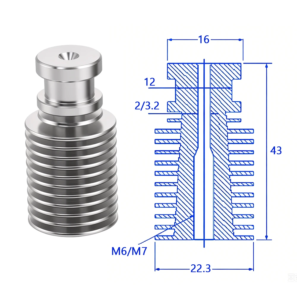 V6 Heat Sink Short Distance J-head Hotend All Metal Wade Block with Heat Break for 1.75mm 3.0mm Filament 3D Printer Parts