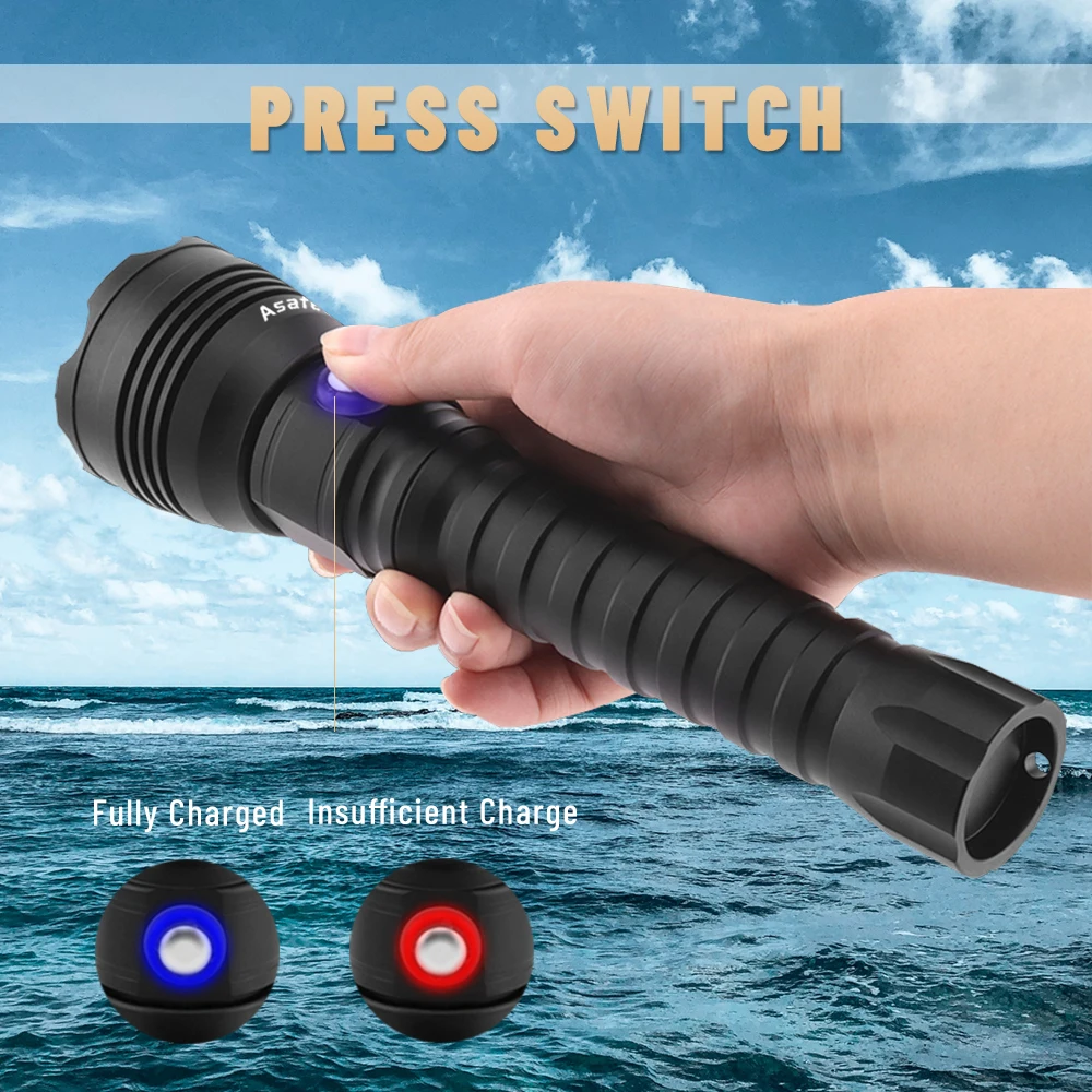 

Asafee A28 80M Deep Diving Flashlight P70.2 LED 3160LM Press Switch IPX8 Waterproof Scuba Torch Yellow/White SOS Light 4 Modes