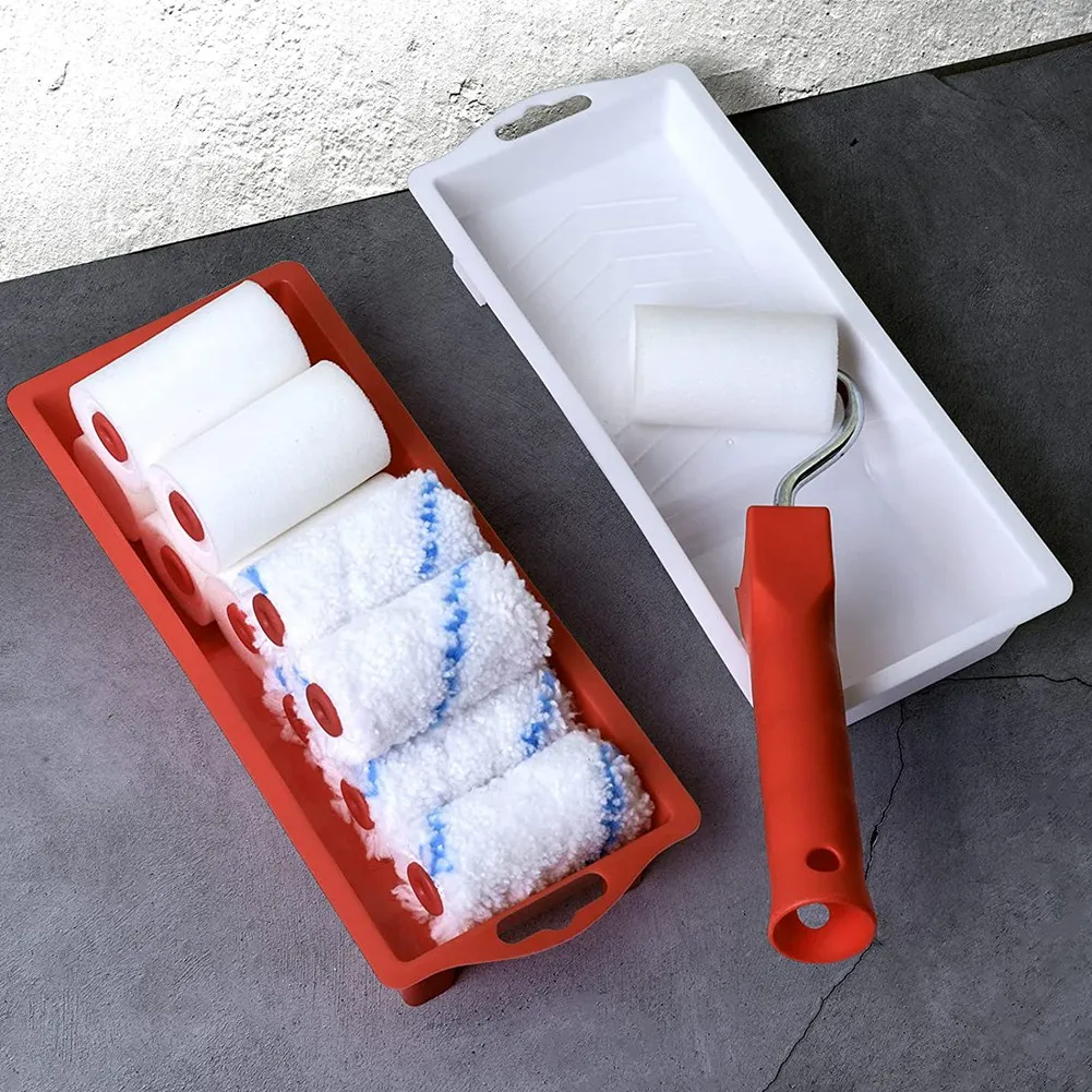 HRBAJ-16Pcs 2 Inch Small Paint Roller With 2 Paint Trays, House Painting Roller Brush For Walls, Cabinets, Crafts, Touch Ups