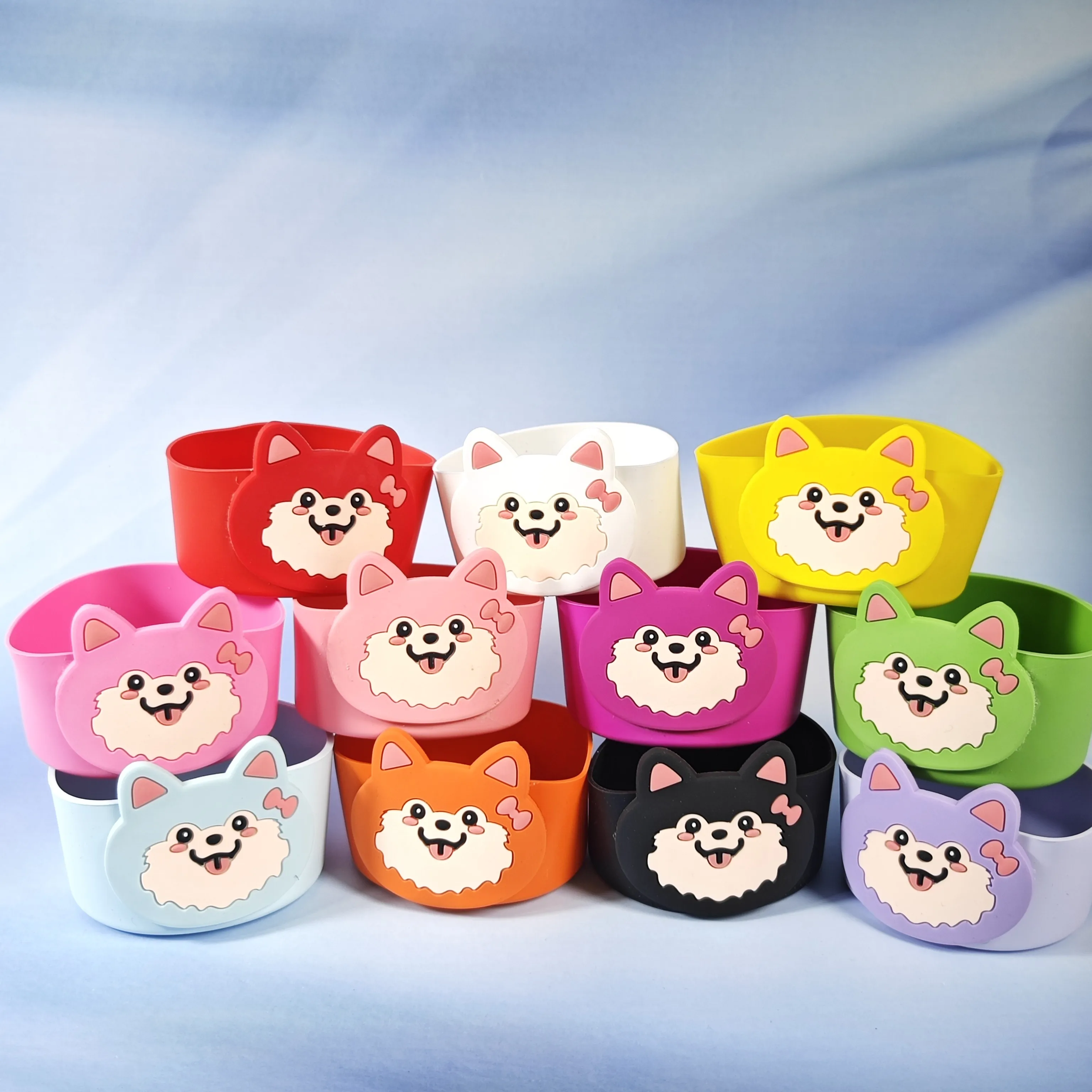 7.5CM Silicone Cup Sleeve with Dog Decoration Cross-Border New Product Protective Cup Holder Pad Cup Accessories