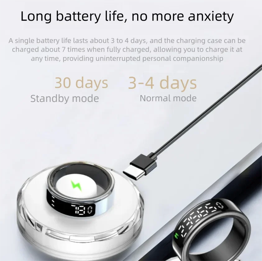 Smart Ring with Display Screen Touch Charging Fitness Tracker Heart Rate Blood Oxygen Monitor Sleep Tracker Wearable Technology