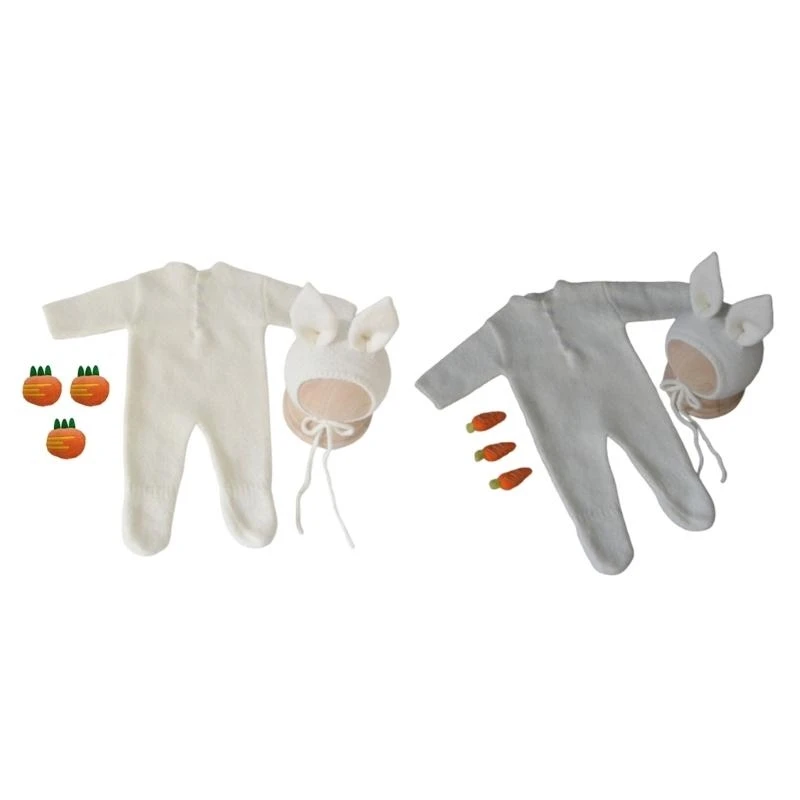 J15U Newborn Photography Outfits Newborn Photography Props Romper with Rabbit Hat set
