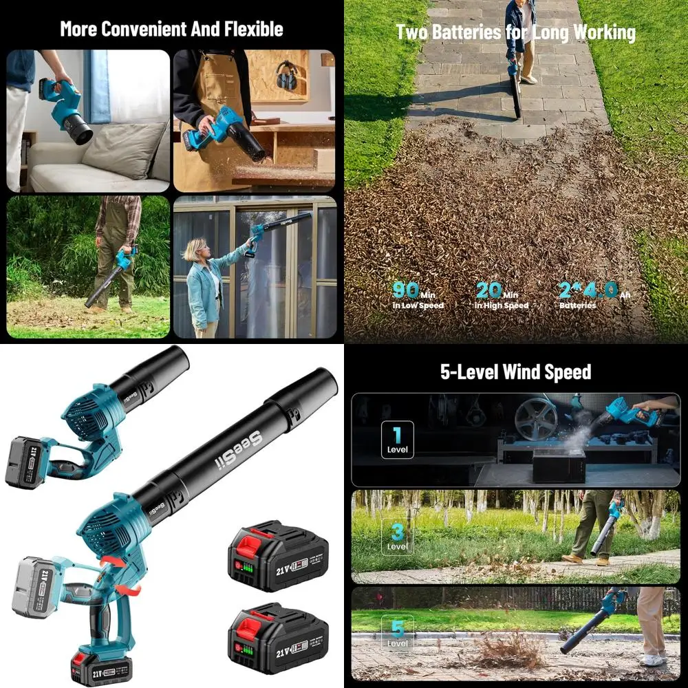 

180° Rotatable Cordless Leaf Blower with 2x 4.0Ah Batteries, 550CFM, 150MPH, 5-Speed Modes for Lawn and Outdoor Cleaning