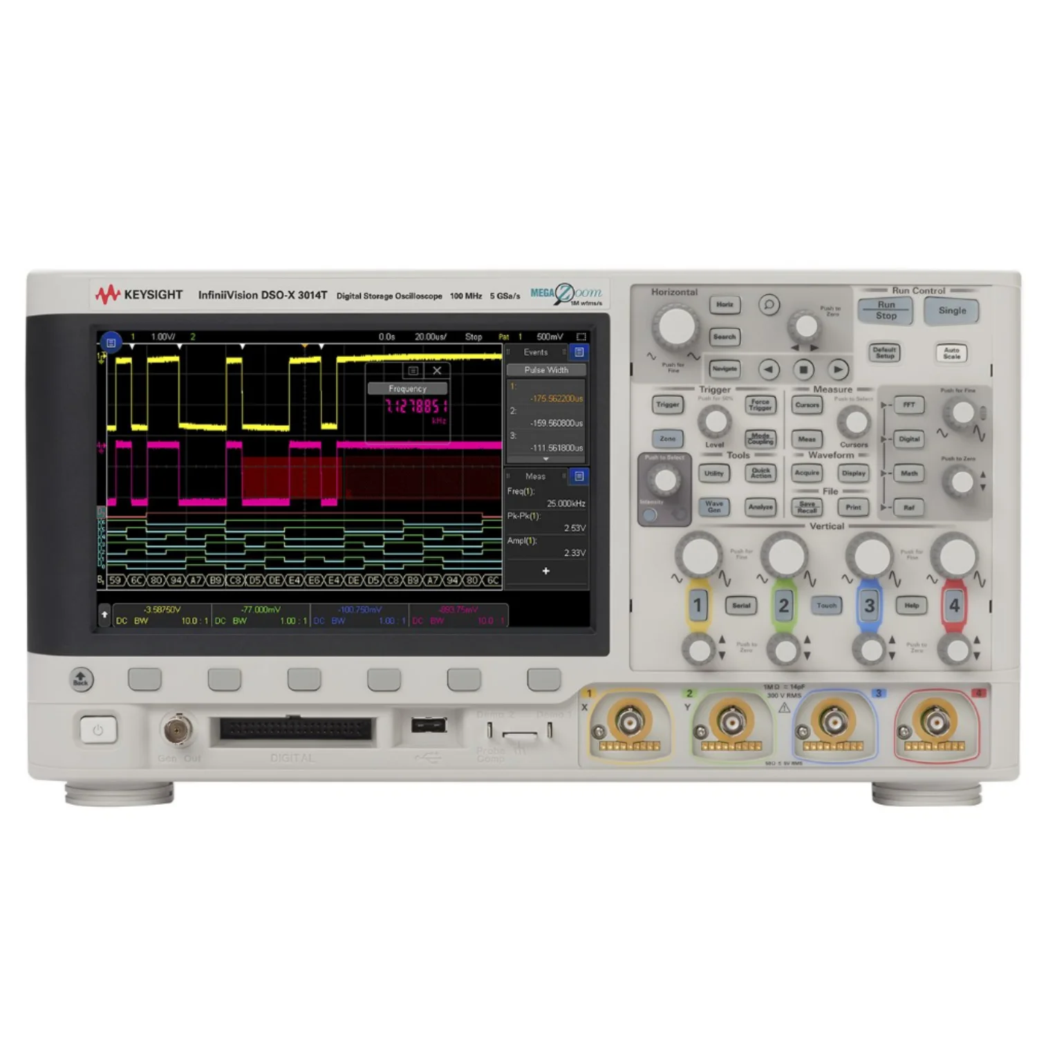 Keysight DSOX3014T:100/MHz oscilloscope provides 4 analog channels, 4/Mpts memory, 1,000,000 waveforms/sec update rate-1Pcs