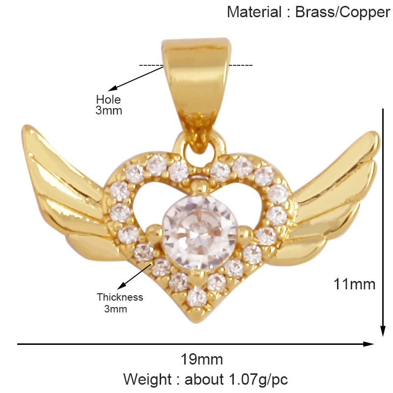 Trendy MOM MAMA Love Heart Charm Pendant,Creative Angel Wings 18K