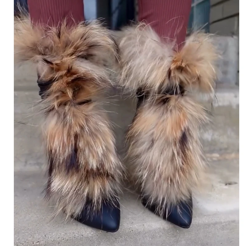 

Женские зимние ботильоны 2026 года: модные короткие сапоги на высоком каблуке, с острым носком, коричневым мехом и перекрестными ремешками, черные