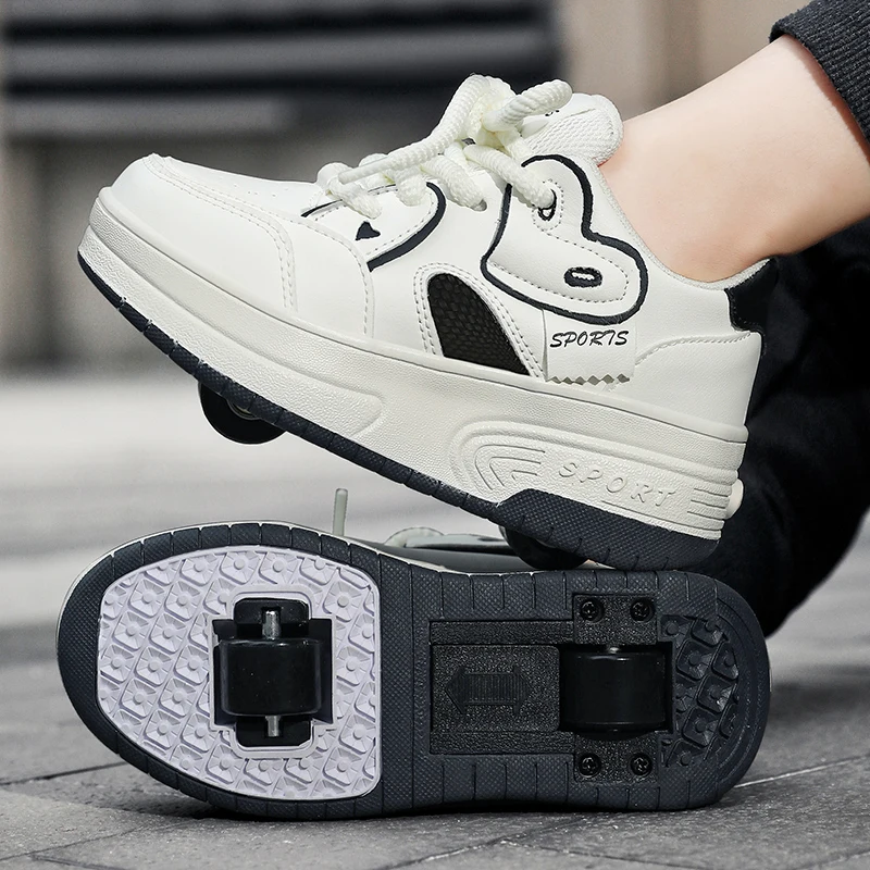 

Детские осенние и зимние каблуки 2022 года. Новинка: 2-колесные невидимые коньки для девочек, белые роликовые туфли для мальчиков.