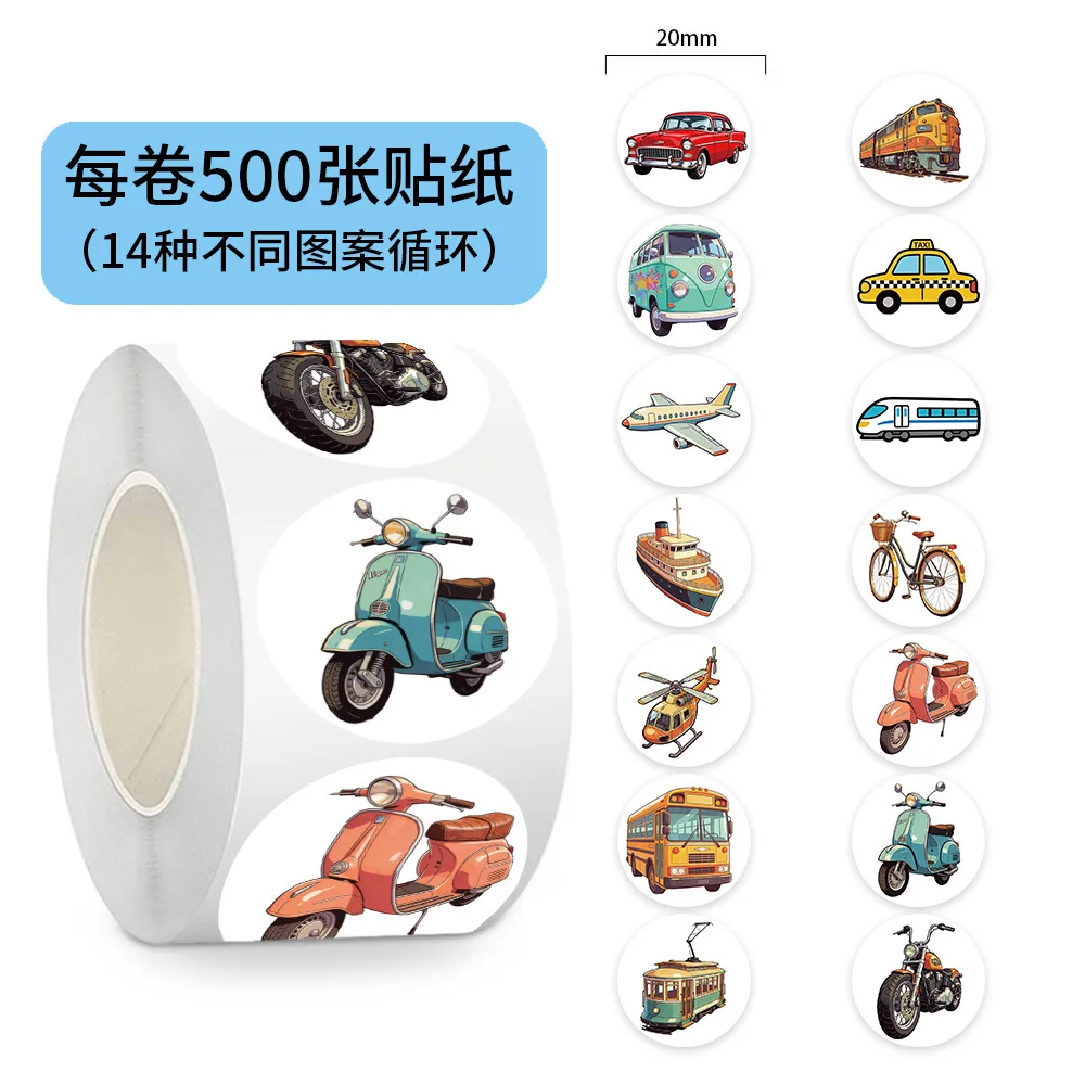 500Pcs/Roll Transportation Means of Transport Sealing Stickers Taxi Motorcycle Cartoon Decal DIY Luggage Phone Guitar Kid Toys