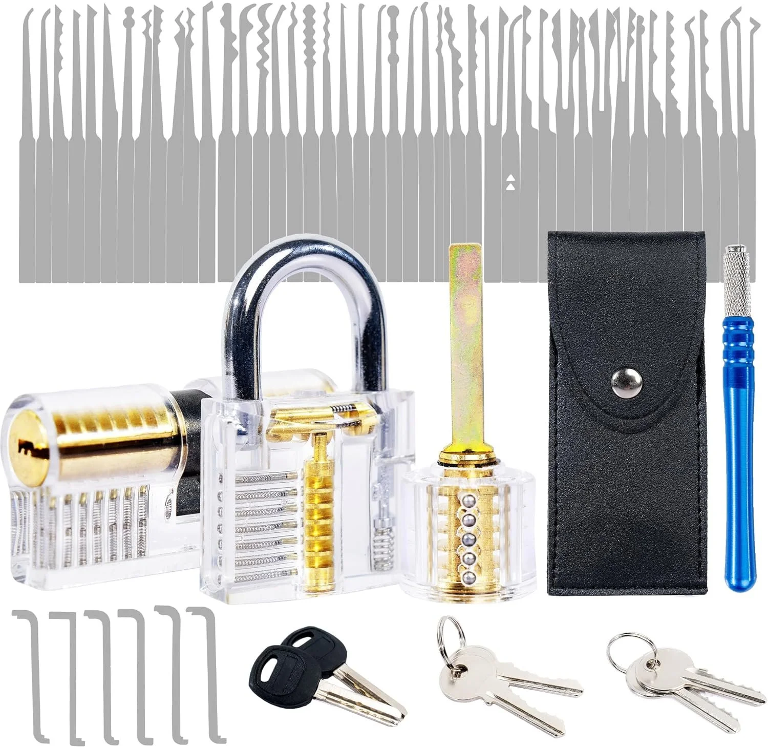 40pcs Unlocking Set Transparent Locksmith, Interchangeable Head Tool, Three Lock Combination, Multifunctional Training Lock