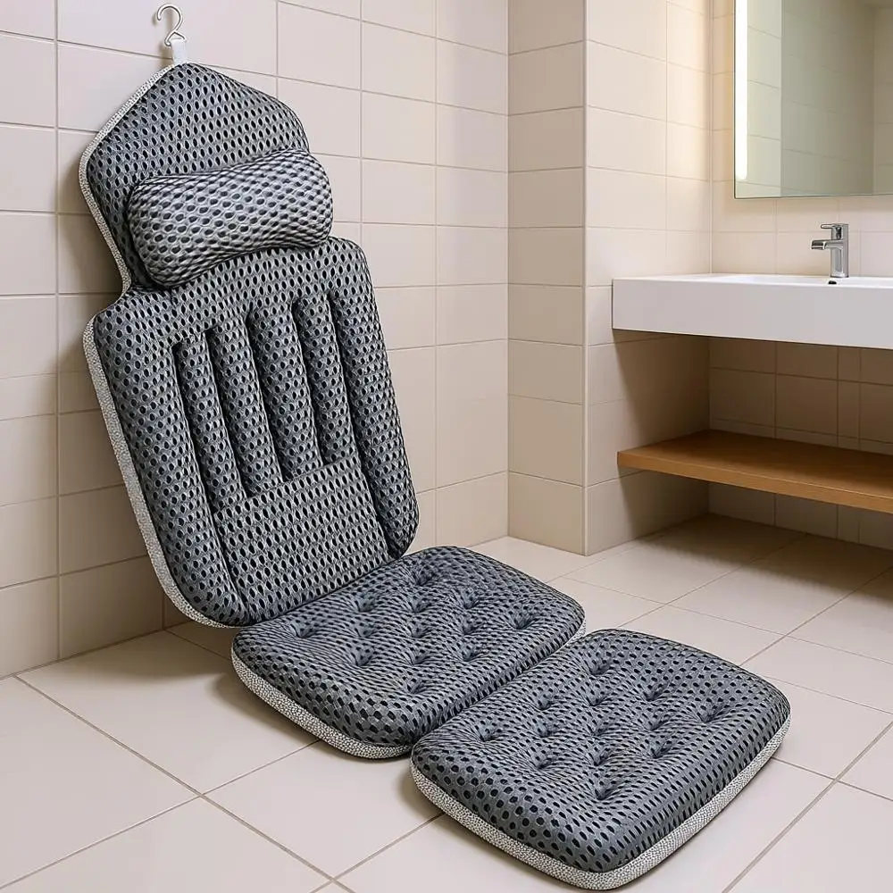 

Модернизированная подушка для ванны всего тела с толстой подушкой и 192 присосками, поддержка плеч, 4D Air Mesh, 53 x 16, серый