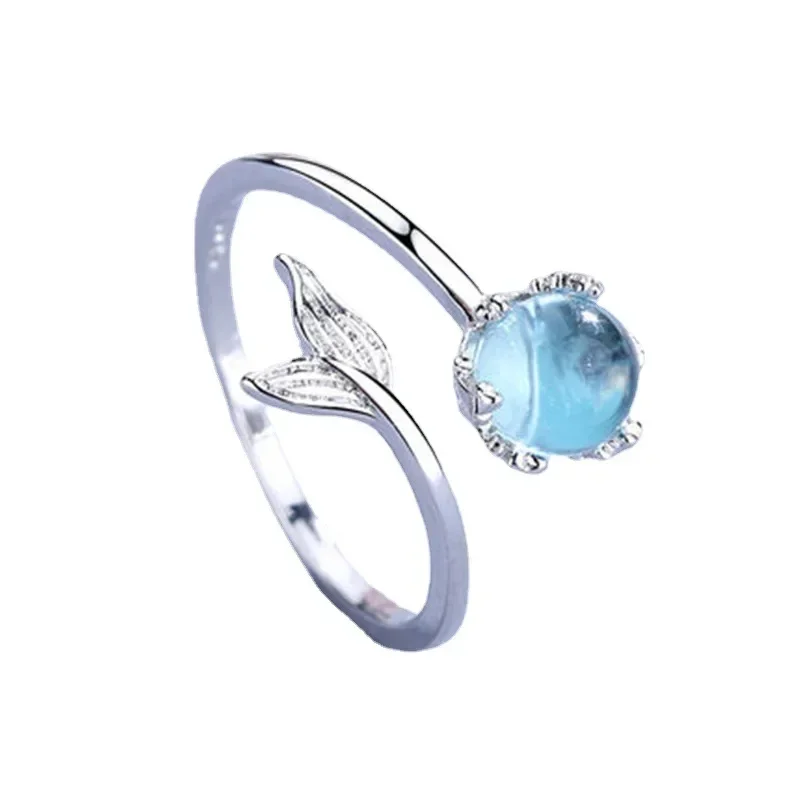 Fashion 925 Sterling Silver Fish Tail Crystal Adjustable Rings For Women Wedding Fine Jewelry Accessories Wholesale Jewellery