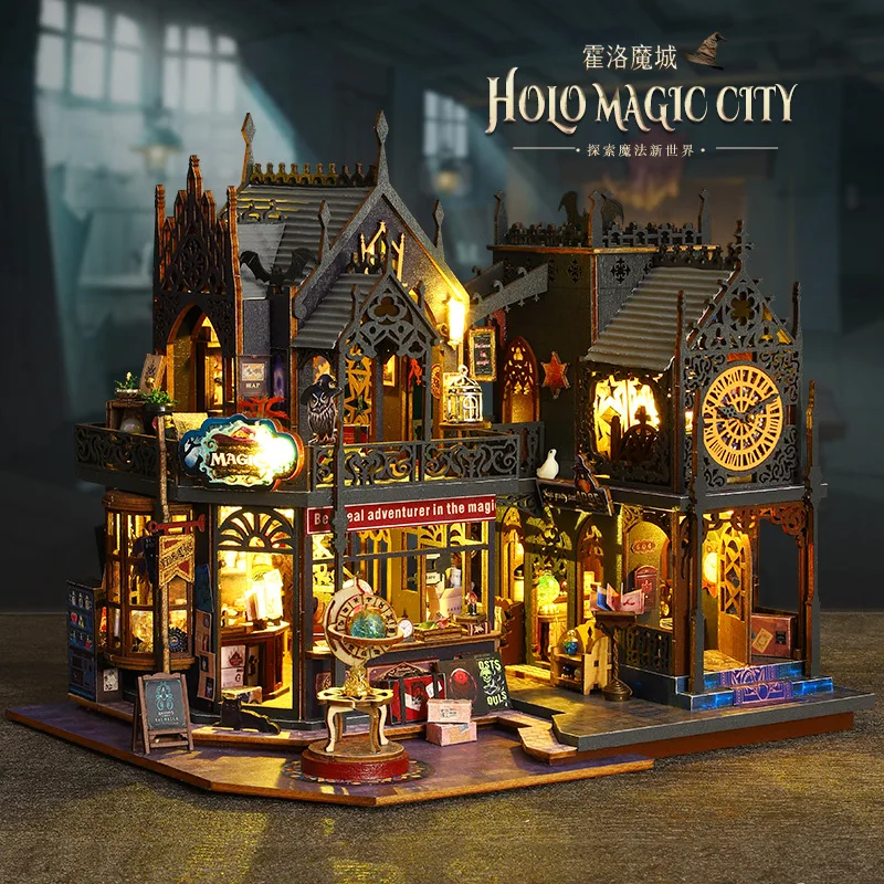 Casa de muñecas DIY de Harry Potter, modelos ensamblados a mano, adornos en miniatura, regalos de Navidad para niños y niñas, montaje educativo
