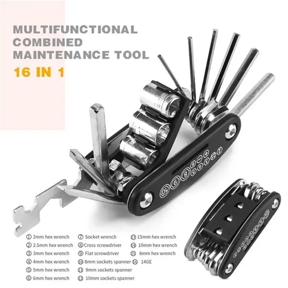 16-in-1 Multi-functional Bicycle Tool Hexagonal Screwdriver Socket Wrench Portable Folding Multi Purpose Tool For Bike Owners