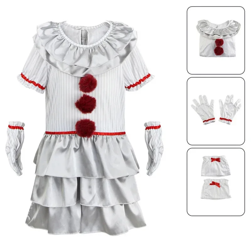 

Halloween Movie Joker Pennywise Cosplay Mask Stephen King It Chapter Horror Clown Dress Christmas Party Costume for Kids Girls