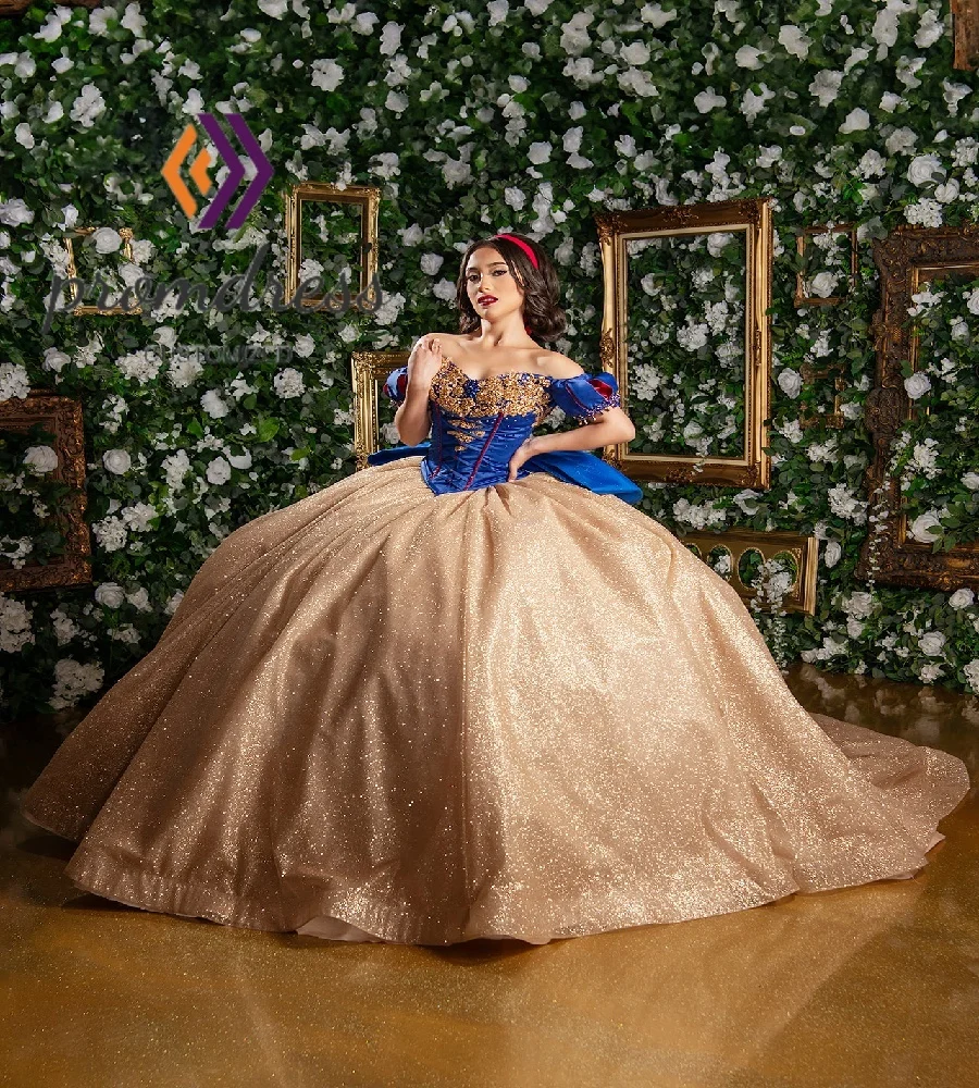 Fairytale Gold Quinceanera Dress Shiny Ball Gown Princess Birthday Dress Beaded Lace Sweet 16 Dress Vestidos De 15 Xv Customized
