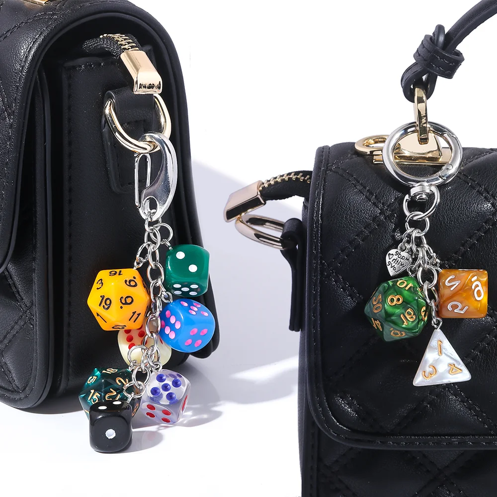 2Pcs/Set Y2K Fashion Irregular Dice Keychain Pendant Novelty Funny Car Keyring Exquisite Backpack Decoration Accessories Gifts