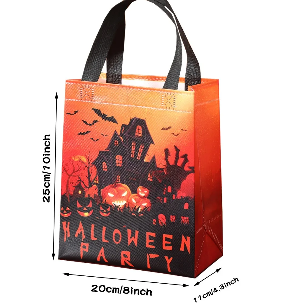 Bolso de mano no tejido con estampado de diablo para Halloween, bolsa de regalo de gran capacidad con diseño creativo de murciélago de dibujos animados y calabaza para compras