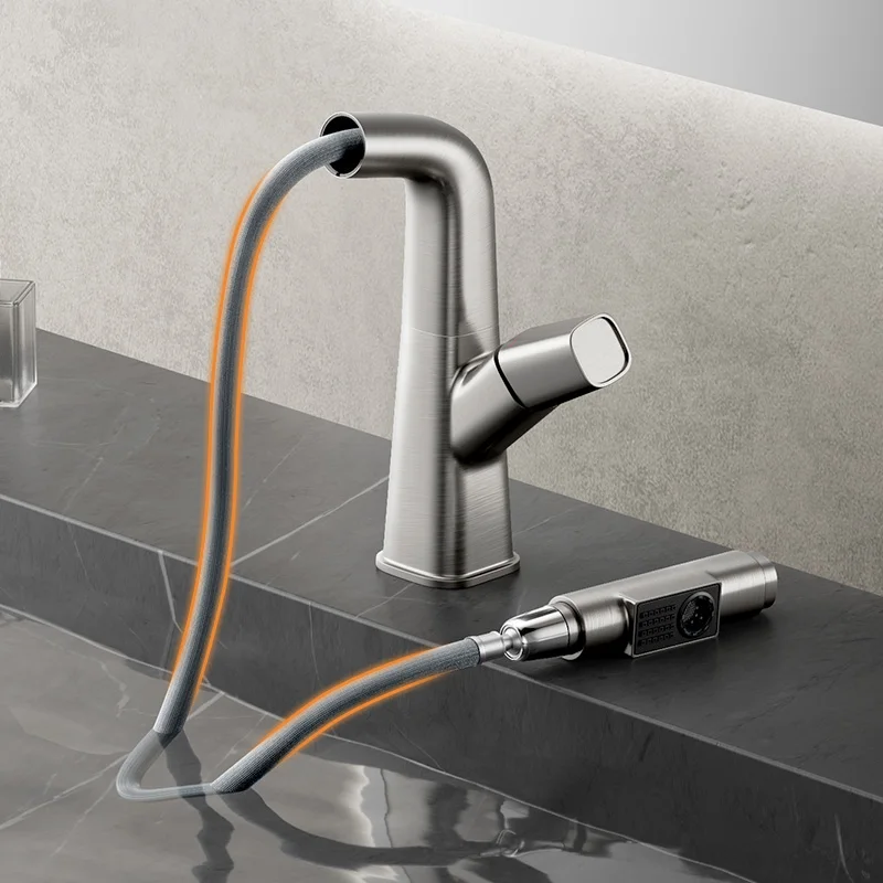 

Gun gray white draw Lamian Noodles basin faucet can be lifted, rotated, retractable, and can be used for washing hair cold