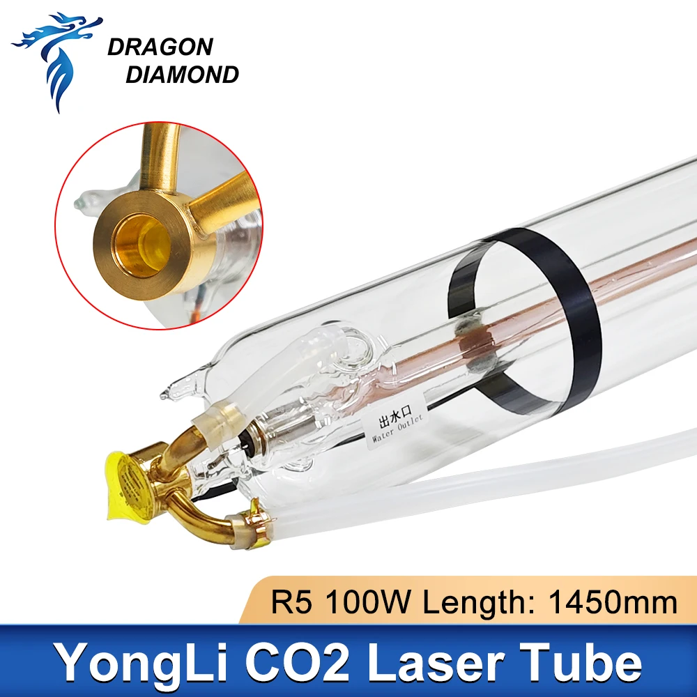 YongLi R5 Glass Laser Tube Pipe Dia.80mm Length 1450MM 100W Metal Head Lamp for CO2 Laser Engraving Cutting Machine