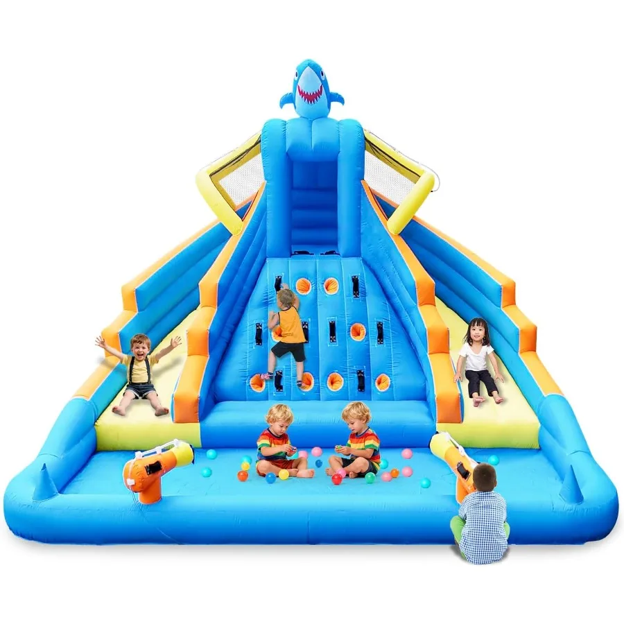 Casa gonfiabile di rimbalzo per grande piscina antispruzzo con scivolo a doppia corsia, parco acquatico gonfiabile per esterni con canna d'acqua da parete da arrampicata
