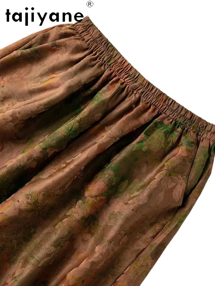 Tajiyane 100% natural amoreira seda shorts mulher verão baggy curto jacquard cetim marrom calças curtas roupas femininas 2025 шорты