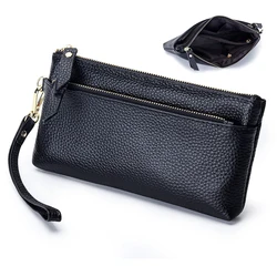 Women Long Wallet Genuine Leather Double Zipper Mobile Phone Bag Coin Purse Card Holder Female Wristlet Clutch Wallets for Women