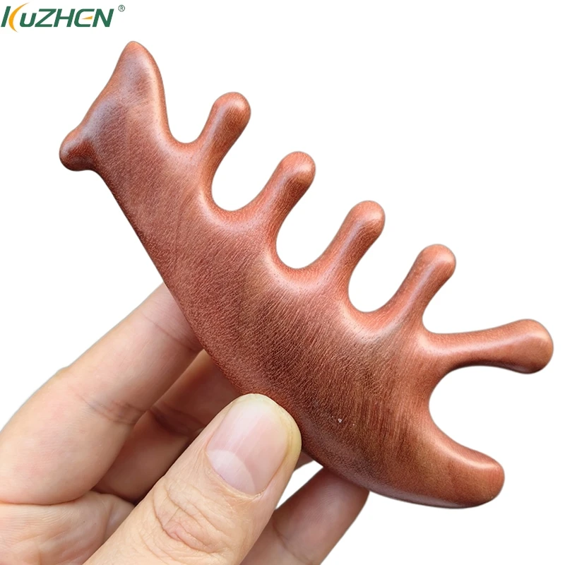 

Red Sandalwood Five Tooth Massage Comb Nose Scraping Five Tooth Comb Multifunction Purpose Solid Wood Comb For Meridian Dredging