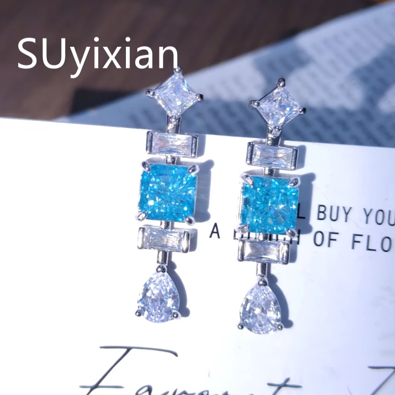 925 Sterling Silver Fashion Light Luxury Multi-Shape Ice-Cut Zircon Earrings. Luxurious, Modern, and Eye-catching.
