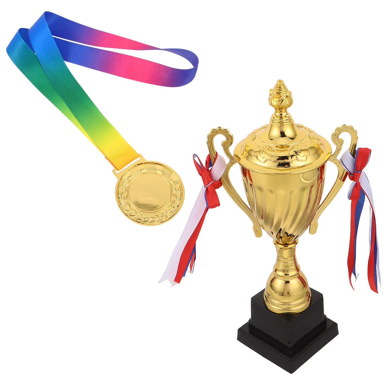 

1Set Gold Sports Trophy Cup and Medal Set 11.4inch Championship Award for Athletic Competition School Club Corporate Tournament