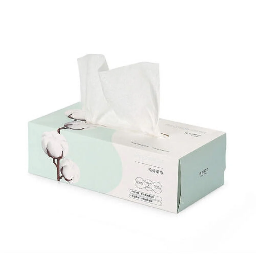 مناديل الوجه القطنية 100% فائقة النعومة 200 مللي متر × 200 مللي متر 100 ورقة صندوق خفيف لا يسبب الحساسية متين رطب وجاف للاستخدام متعدد الأغراض