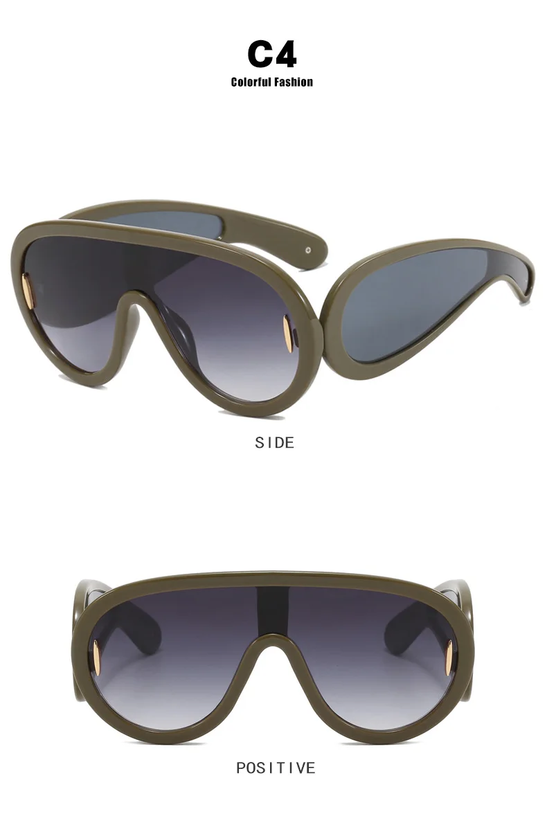 Einteilige Punk Sonnenbrille Frauen Männer übergroße futuristische große Rahmen Brille Sonnenbrille Hip Hop Spiegel Pilot Schild Brille – Detail 8