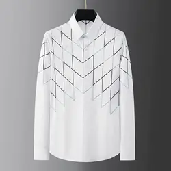 High Quality Checkered Embroidered Men's Shirtlong Sleeve Cotton Casual Shirts Slim Fit Business Social Blouse Mens Clothing