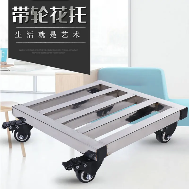 200KGS Bearing Stainless Steel Moving Transport Trolley Platform Cart with Brake and Casters for Flowerpot Sundries Items Dolly