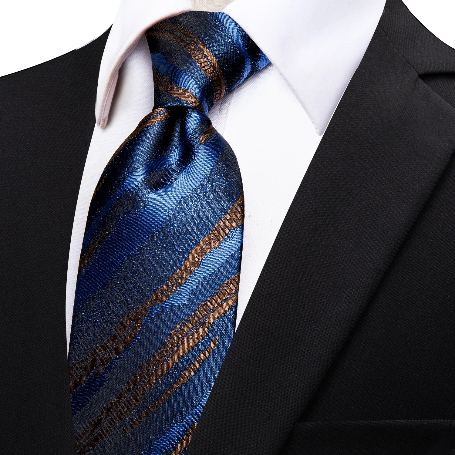 High Quailty Luxury Blue&Brown Striped Men\'s Tie Classic Necktie for Man Accessories suit for Wedding Party Business D-9031 Gift