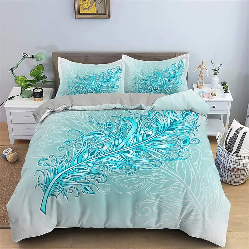 

Peacock Feather Duvet Cover Feather Theme Bedding Set Microfiber Floral Quilt Cover Twin King For Teen Boys Girls Bedroom Decor