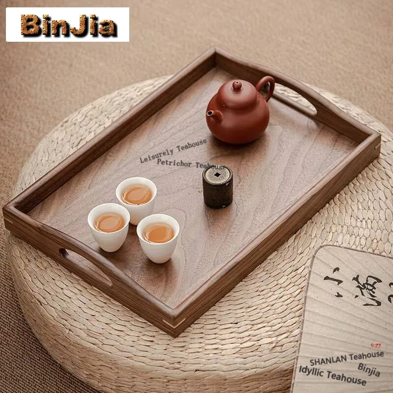 

Rectangular Wooden Tea Tray Black Walnut Platter Tea Cup Trays Stand Tray Kitchen Hotel Dinner Plate Storage Tray Tableware