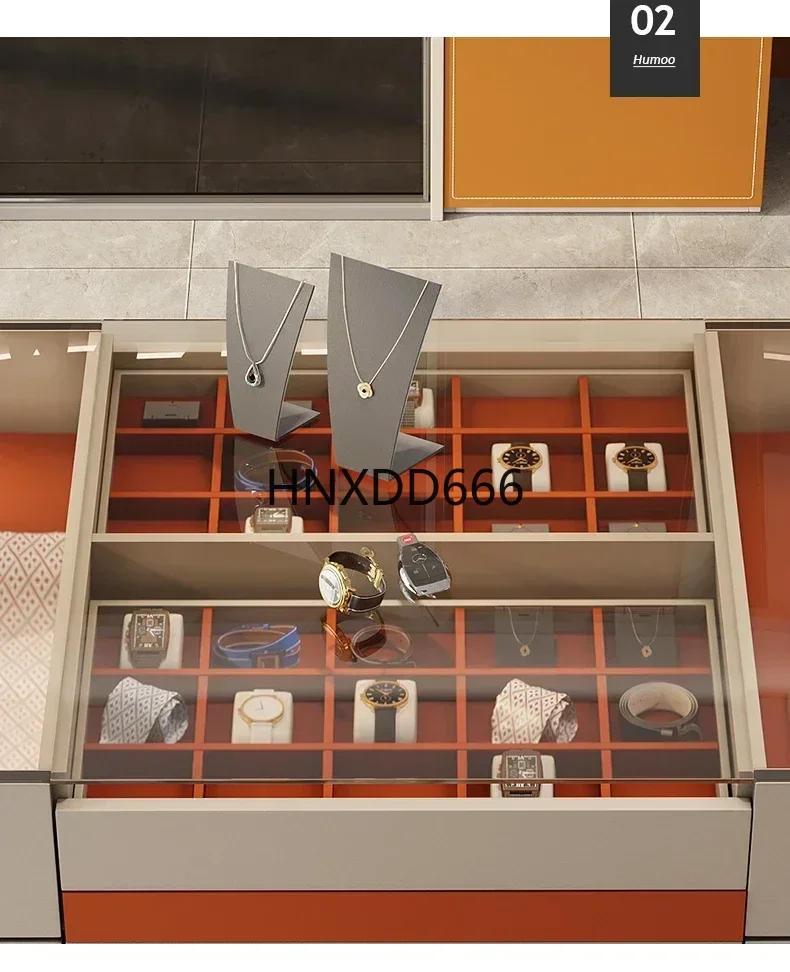 خزانة ملابس فاخرة خفيفة للجزيرة الوسطى خزانة عرض مجوهرات خزانة متعددة الوظائف خزانة تخزين من الجلد الصلب #5