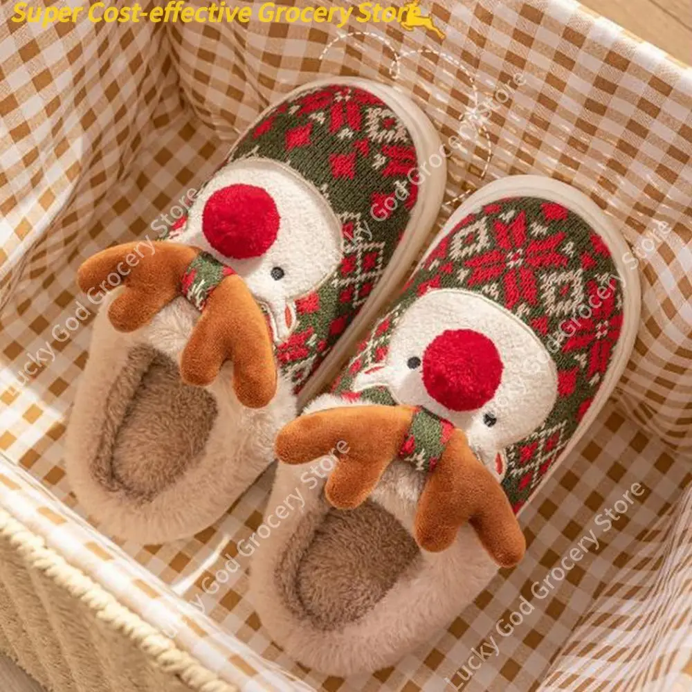 شباشب كاجوال لطيفة على شكل رسوم كرتونية من الأيائل، شباشب ناعمة وجميلة لعيد الميلاد غير قابلة للانزلاق، شباشب أرضية متينة للفتيات #5