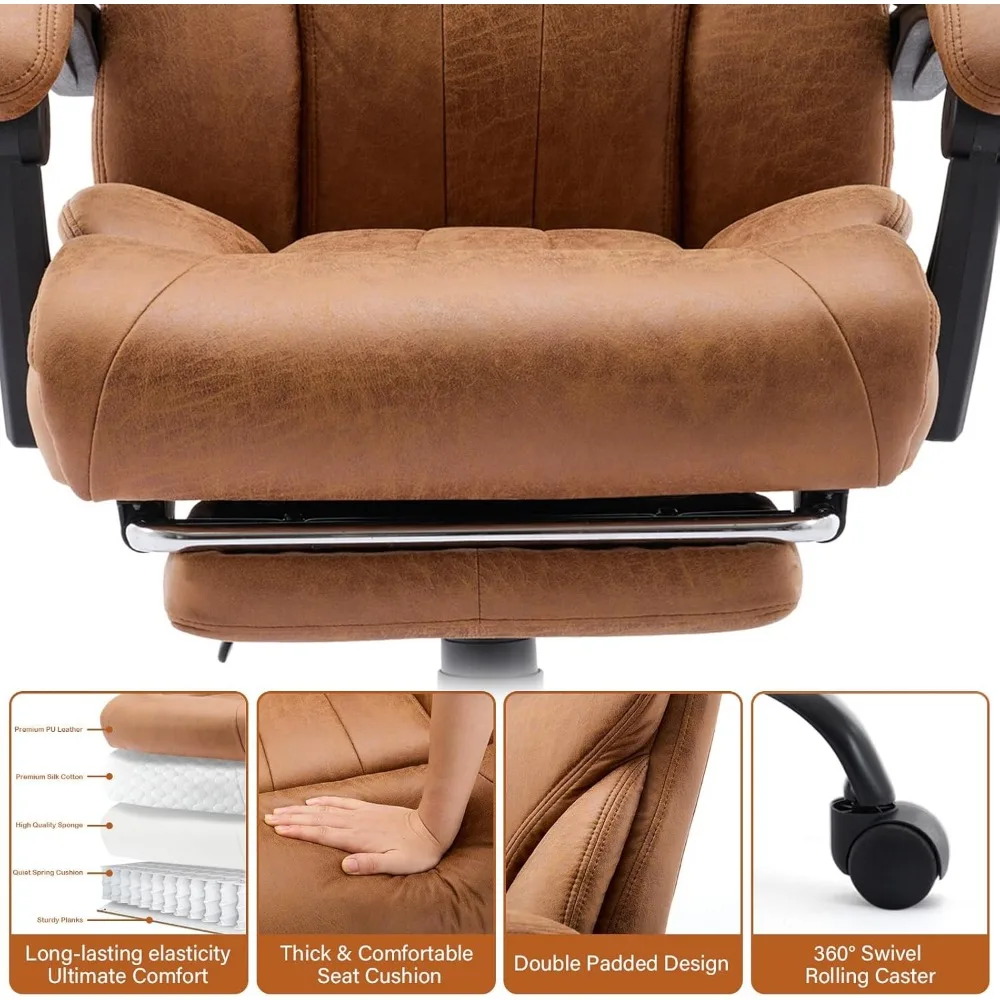 كرسي مكتب مريح من GarveeHome، كرسي مكتب منزلي كبير وطويل 500 رطل، كراسي مكتب كمبيوتر من جلد البولي يوريثان، مقعد عريض تنفيذي #3