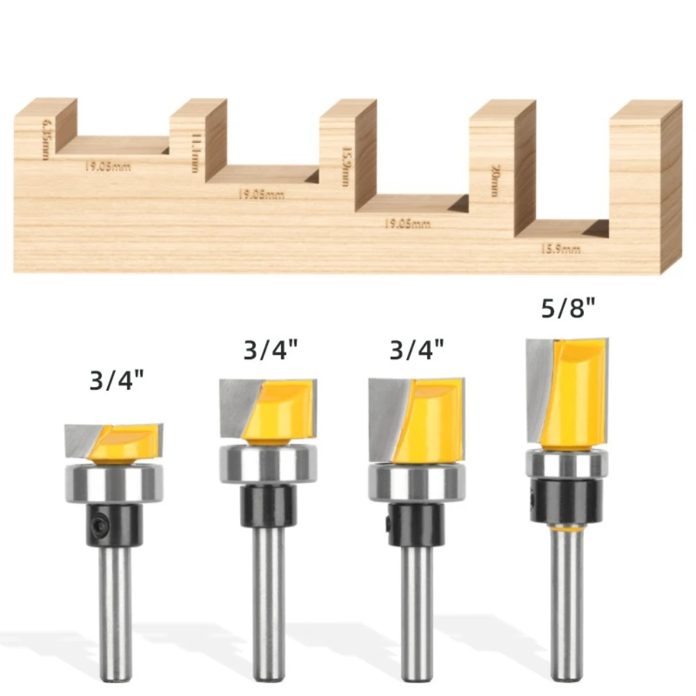 1/4Inch Shank Flush Trim Router Bit with Bearing Carbide Tipped Template Pattern Woodworking Milling Cutter Trimming Groove Wood