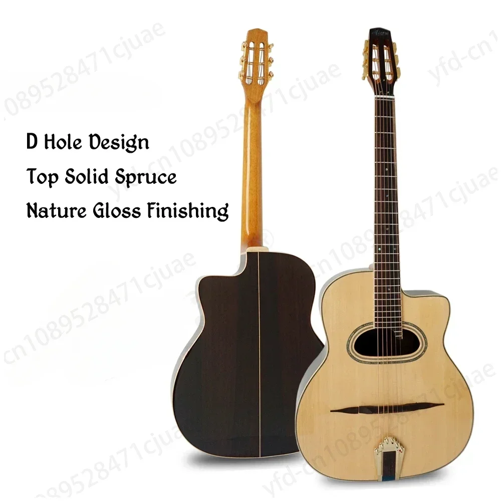 Acoustic Guitar Handmade Professionals Playable Gloss Finish D Hole Arch Top Steel String Gypsy Jazz