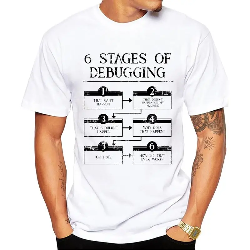 FPACE Hipster Man T-Shirt 6 Stages Of Debugging Printed Tshirts Short Sleeve Funny t shirts Cool Essential Tee