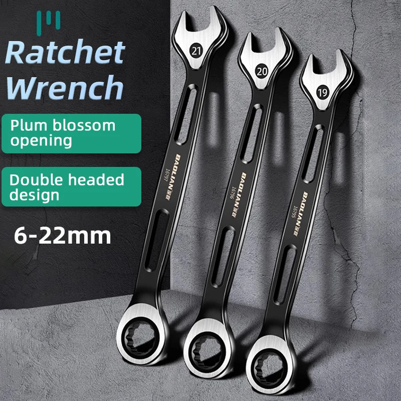 

Dual Purpose Ratchet Wrench Quick and Labor-saving 6-22mm Plum Blossoms Open Combination Wrench Double Head Maintenance Tool