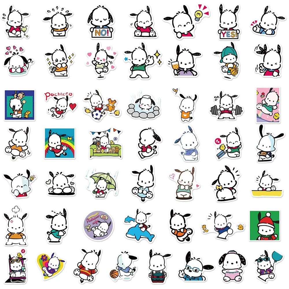 Pochacco-pegatinas de dibujos animados Sanrio, calcomanías impermeables para diario, álbum de recortes, nevera, guitarra, teléfono, juguetes, regalo, 10/30/50/100 piezas